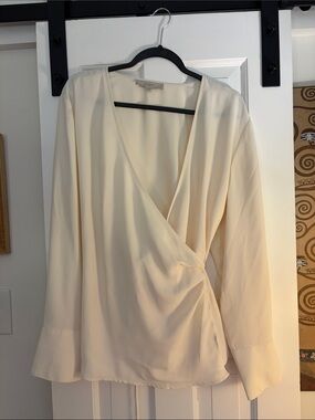 LOFT Cream Surplice Long-Sleeve Blouse